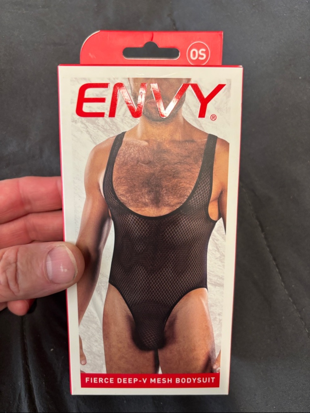 envy Men’s Fierce Deep-V Mesh Bodysuit — Black